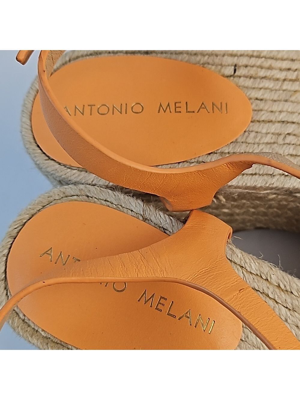 Antonio Melani Light Orange Leather Platform Wedge Ankle Strap Espadrill… - Picture 15 of 16